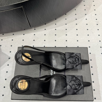 YSL 26S SLINGBACK HEELS 105 MM IN BLACK SATIN