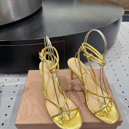 GIANVITO ROSSI 26S LACE-UP HEEL SANDALS 85 MM IN GOLD LAMBSKIN