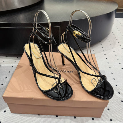 GIANVITO ROSSI 26S LACE-UP HEEL SANDALS 85 MM IN BLACK LAMBSKIN