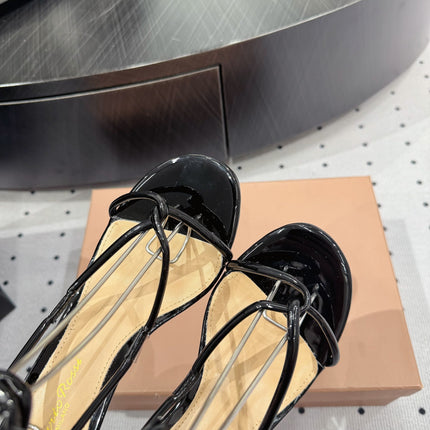 GIANVITO ROSSI 26S LACE-UP HEEL SANDALS 85 MM IN BLACK LAMBSKIN