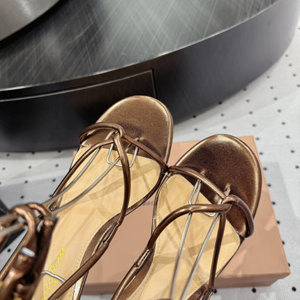 GIANVITO ROSSI 26S LACE-UP HEEL SANDALS 85 MM IN METALLIC COPPER LAMBSKIN