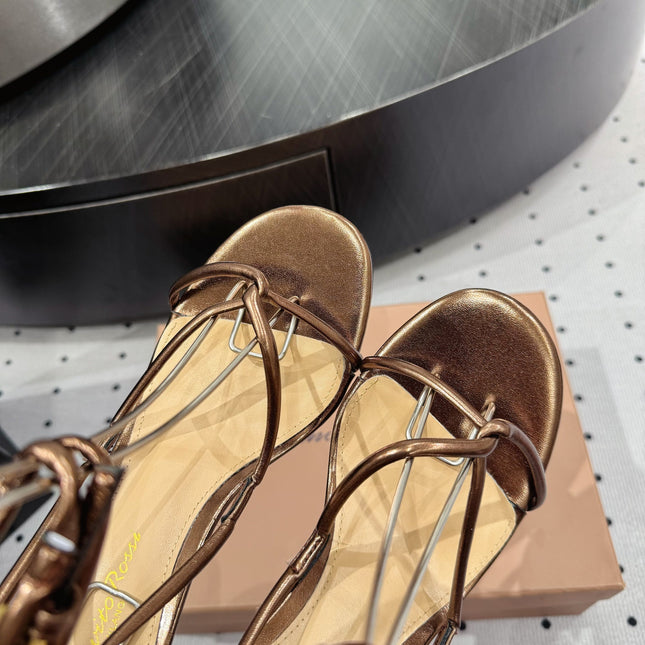GIANVITO ROSSI 26S LACE-UP HEEL SANDALS 85 MM IN METALLIC COPPER LAMBSKIN