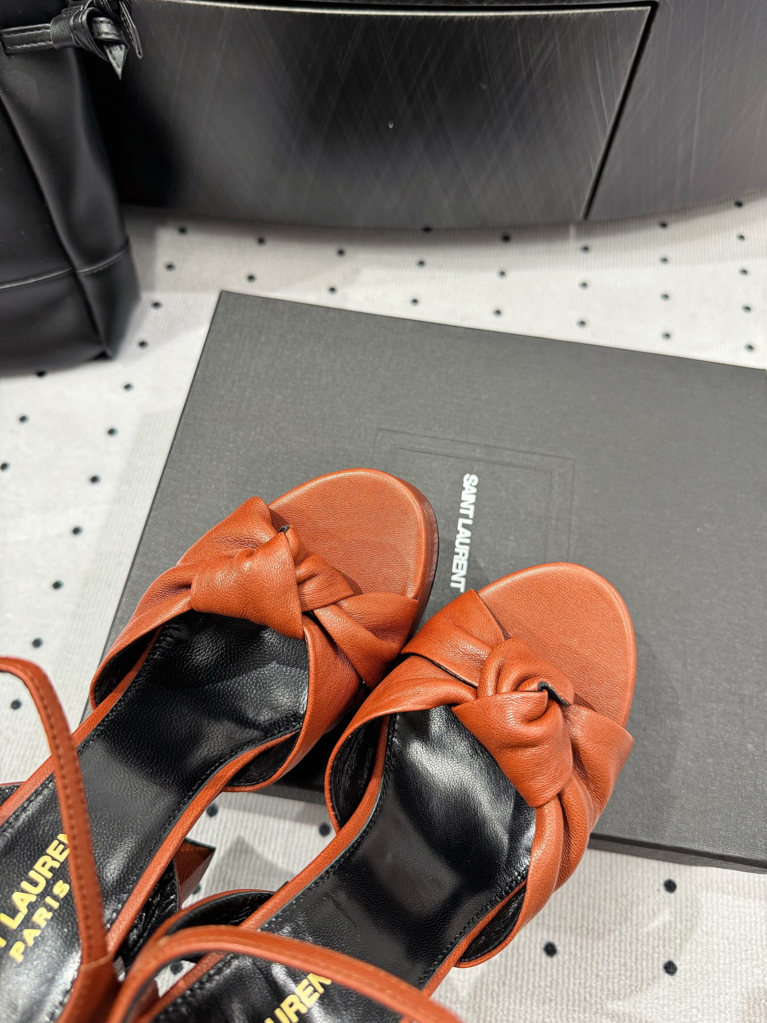 YSL 26S SANDAL HIGH HEELS 120 MM IN ORANGE CALFSKIN