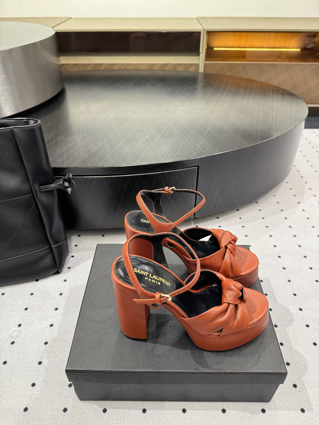 YSL 26S SANDAL HIGH HEELS 120 MM IN ORANGE CALFSKIN