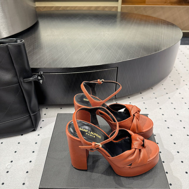 YSL 26S SANDAL HIGH HEELS 120 MM IN ORANGE CALFSKIN