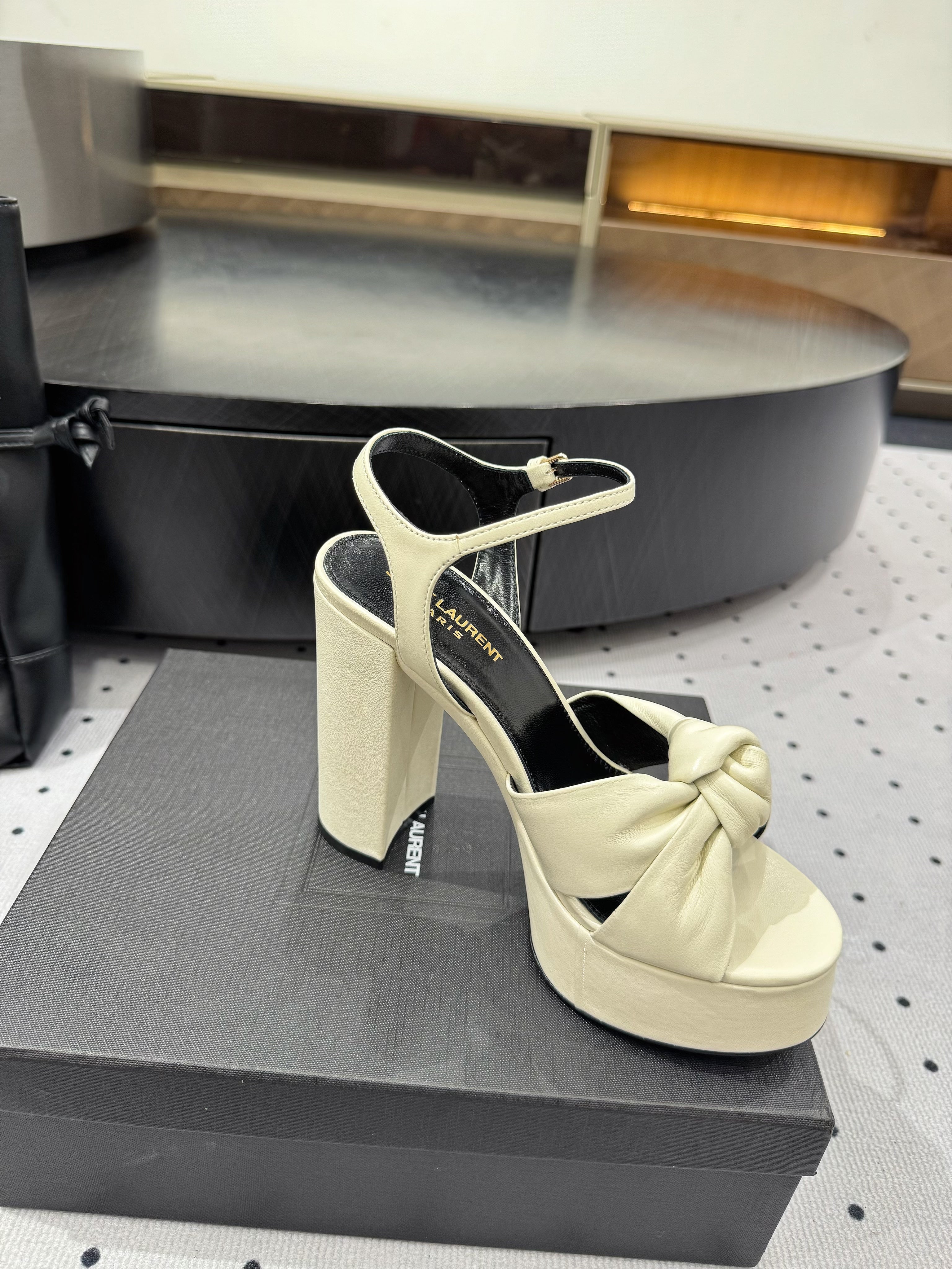 YSL 26S SANDAL HIGH HEELS 120 MM IN CREAM WHITE CALFSKIN