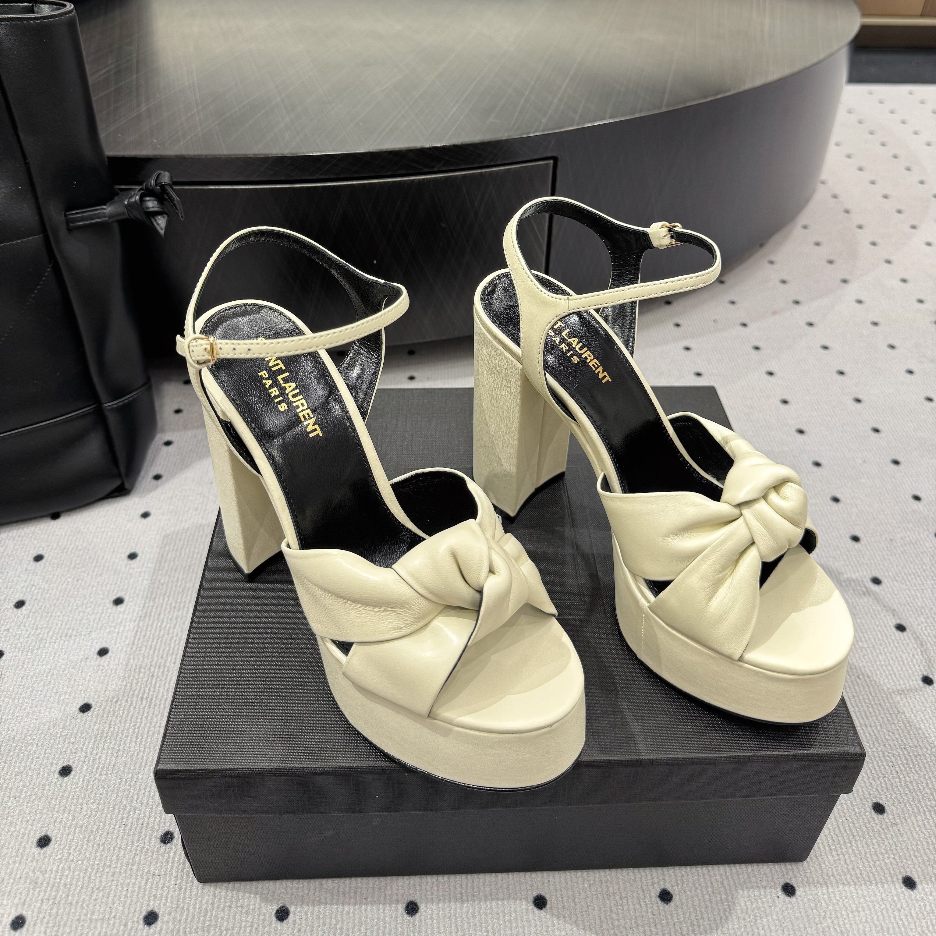 YSL 26S SANDAL HIGH HEELS 120 MM IN CREAM WHITE CALFSKIN