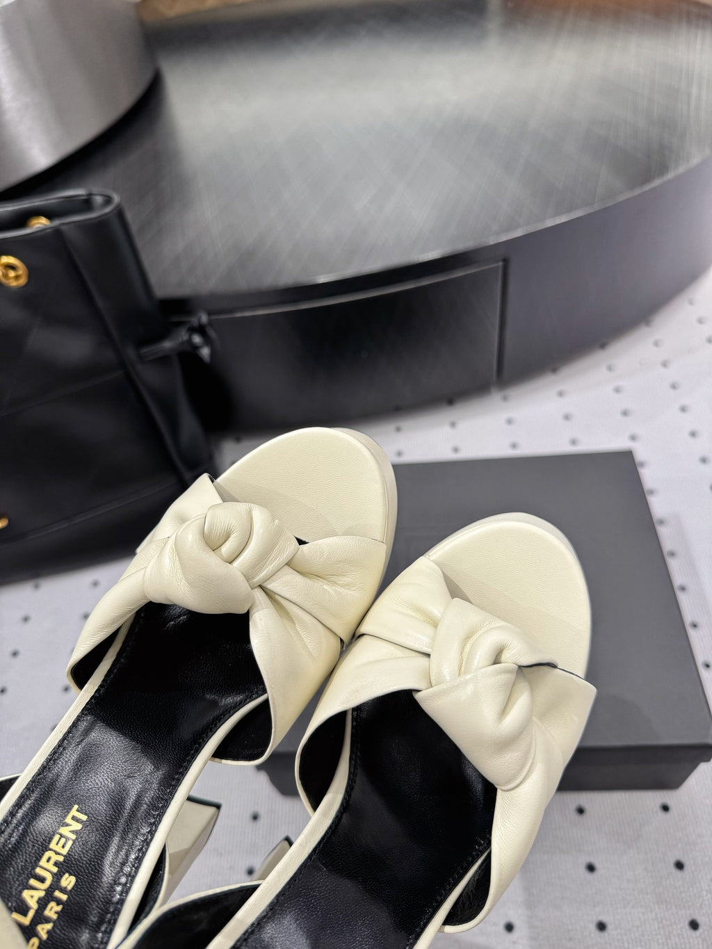 YSL 26S SANDAL HIGH HEELS 120 MM IN CREAM WHITE CALFSKIN
