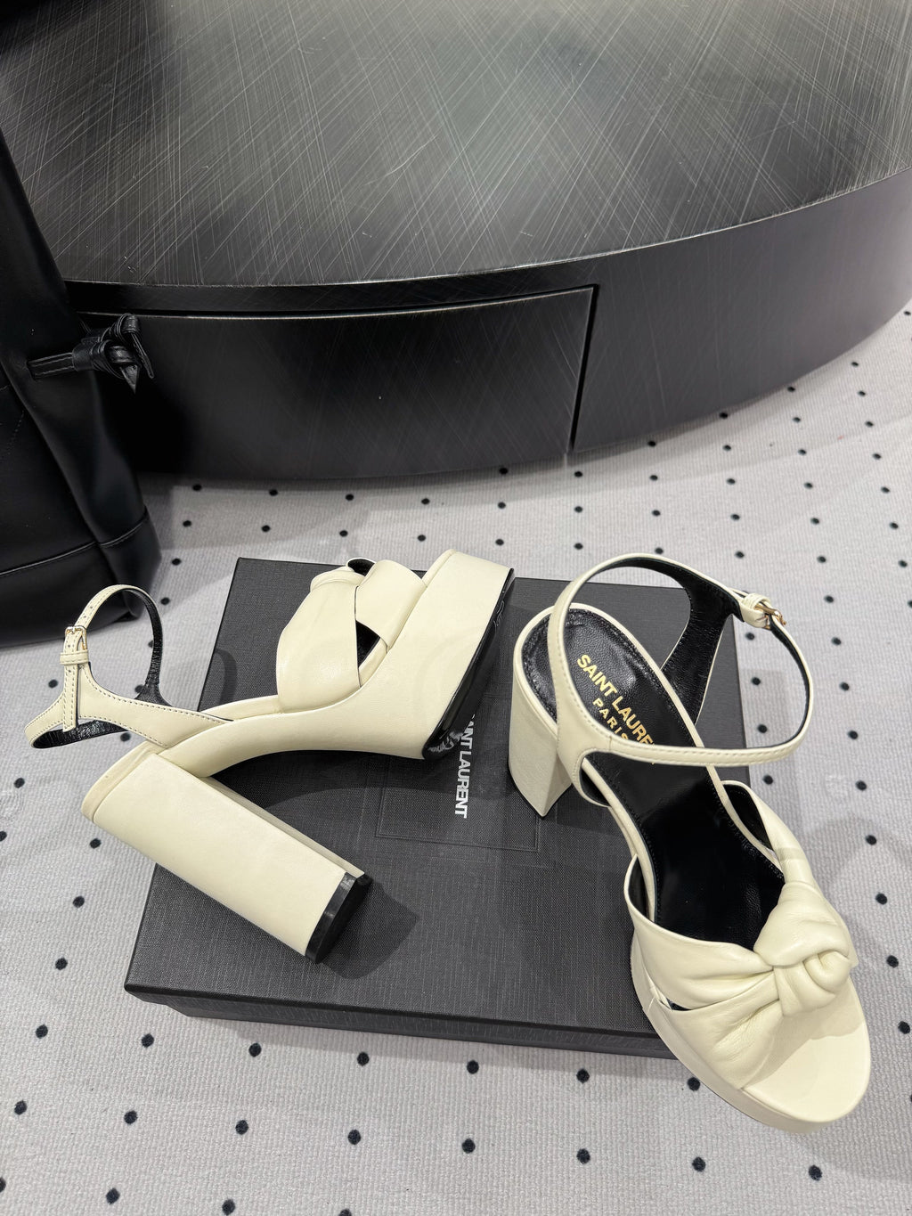 YSL 26S SANDAL HIGH HEELS 120 MM IN CREAM WHITE CALFSKIN