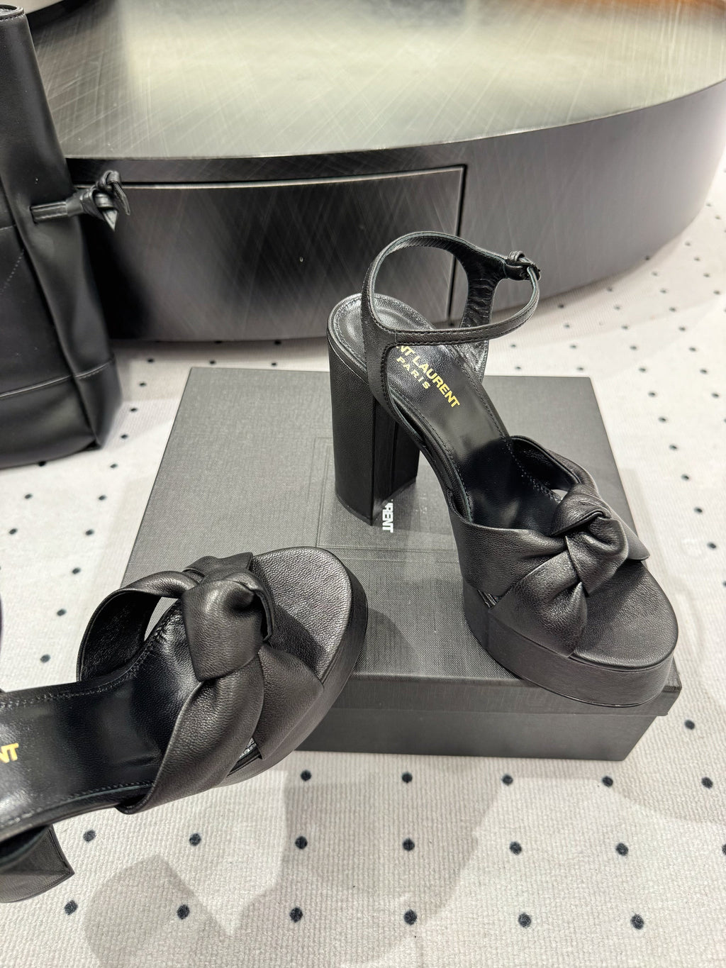 YSL 26S SANDAL HIGH HEELS 120 MM IN BLACK CALFSKIN