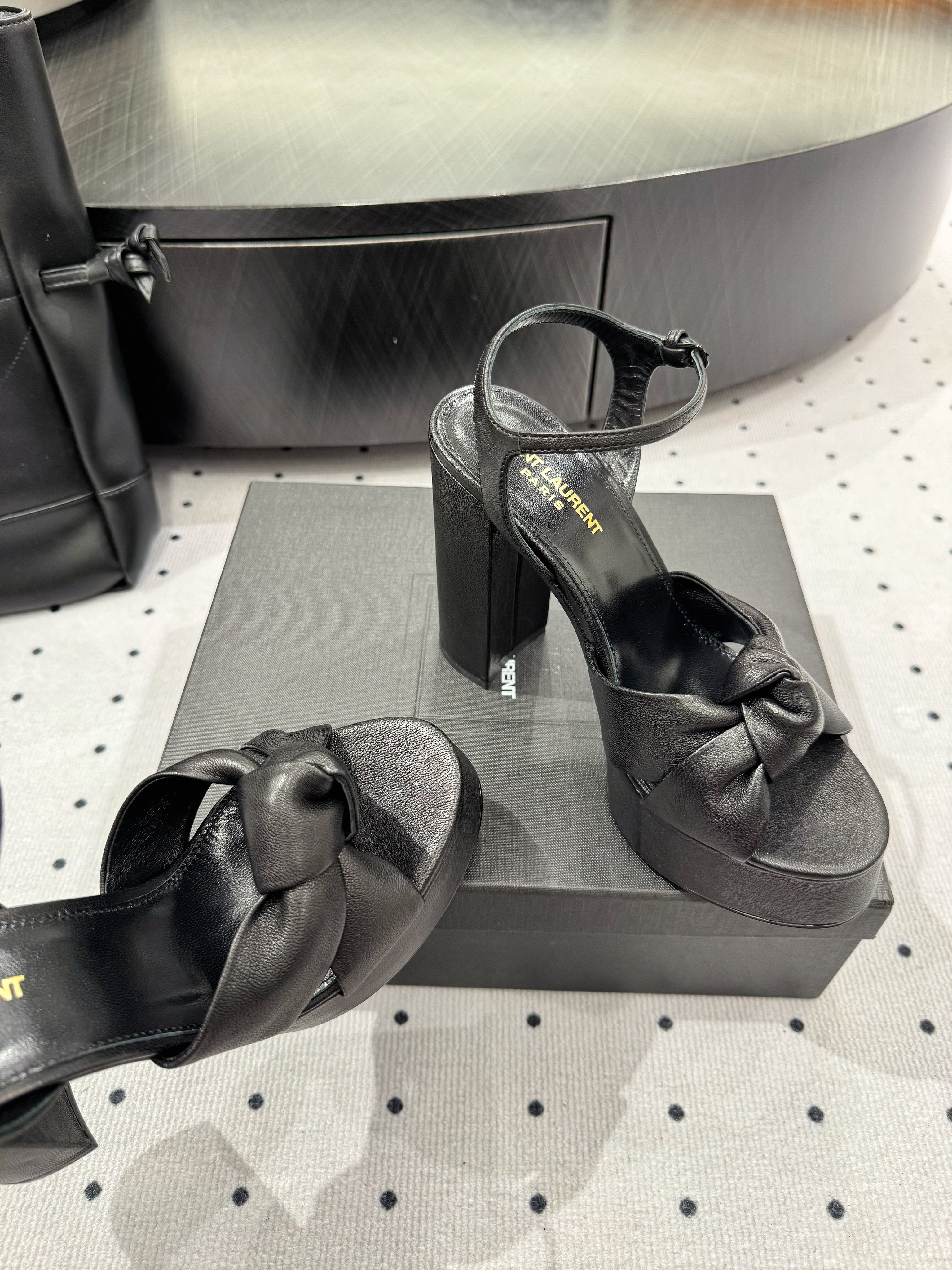 YSL 26S SANDAL HIGH HEELS 120 MM IN BLACK CALFSKIN