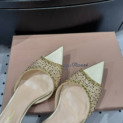 GIANVITO ROSSI 26S HIGH-HEEL SANDALS 55 MM IN METALLIC GOLD LAMBSKIN & CRYSTAL