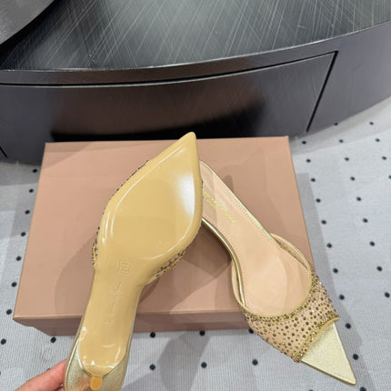 GIANVITO ROSSI 26S HIGH-HEEL SANDALS 55 MM IN METALLIC GOLD LAMBSKIN & CRYSTAL