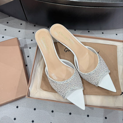 GIANVITO ROSSI 26S HIGH-HEEL SANDALS 55 MM IN WHITE LAMBSKIN & CRYSTAL