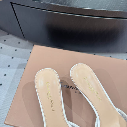 GIANVITO ROSSI 26S HIGH-HEEL SANDALS 55 MM IN WHITE LAMBSKIN & CRYSTAL