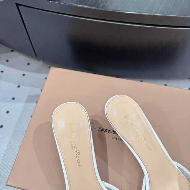GIANVITO ROSSI 26S HIGH-HEEL SANDALS 55 MM IN WHITE LAMBSKIN & CRYSTAL