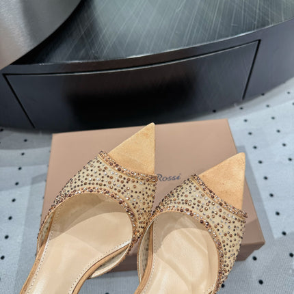 GIANVITO ROSSI 26S HIGH-HEEL SANDALS 55 MM IN BEIGE SUEDE & CRYSTAL