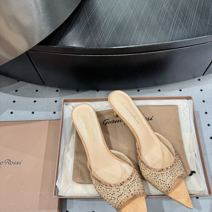 GIANVITO ROSSI 26S HIGH-HEEL SANDALS 55 MM IN BEIGE SUEDE & CRYSTAL