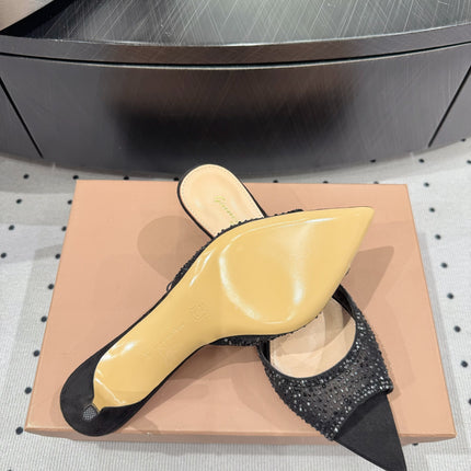 GIANVITO ROSSI 26S HIGH-HEEL SANDALS 55 MM IN BLACK SUEDE & CRYSTAL