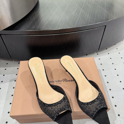 GIANVITO ROSSI 26S HIGH-HEEL SANDALS 55 MM IN BLACK SUEDE & CRYSTAL