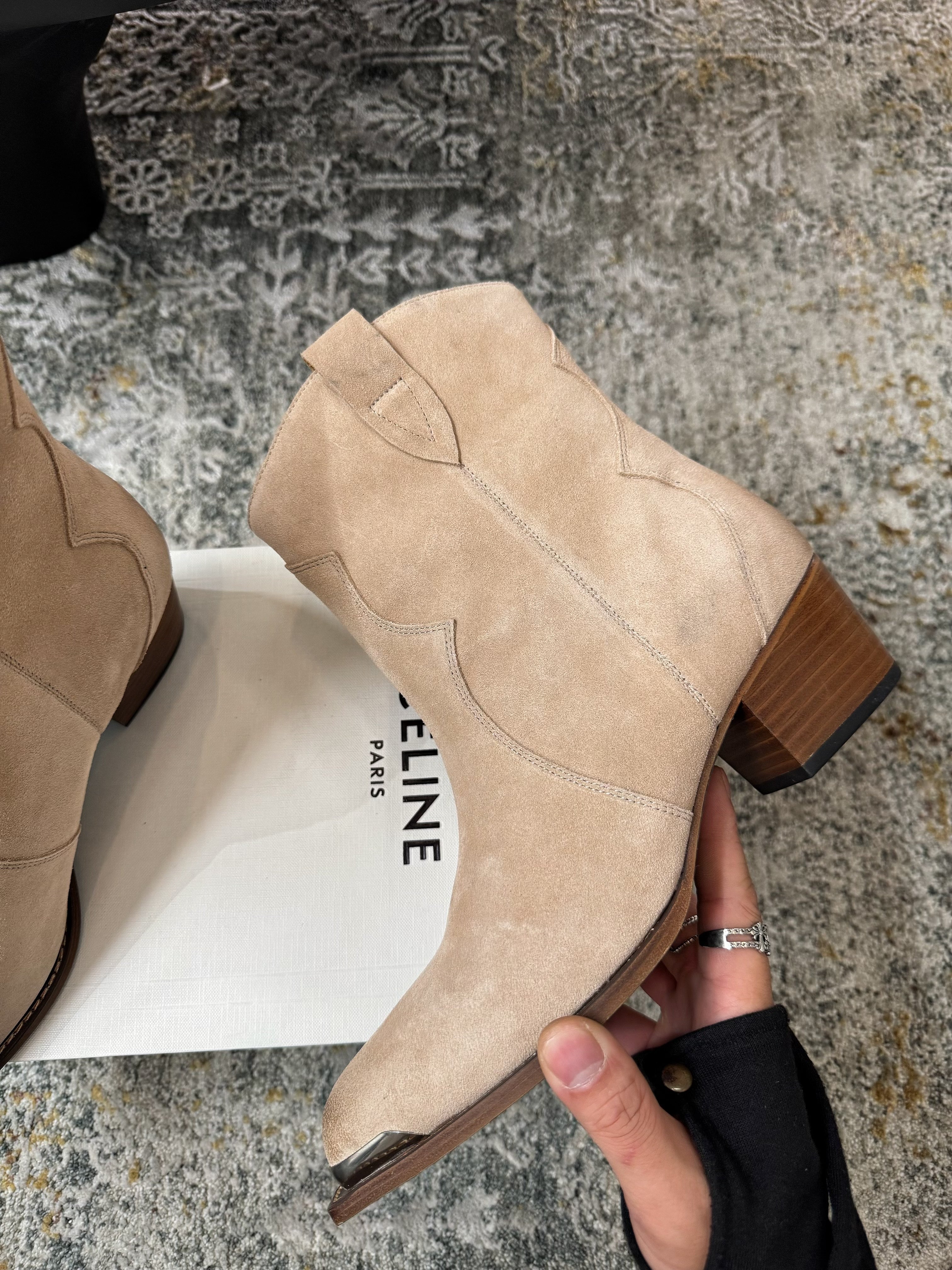 CELINE 26S ANKLE BOOTS 55 MM IN BEIGE SUEDE