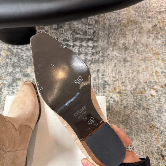 CELINE 26S ANKLE BOOTS 55 MM IN BEIGE SUEDE