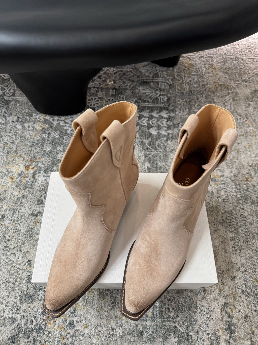 CELINE 26S ANKLE BOOTS 55 MM IN BEIGE SUEDE