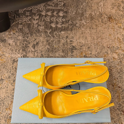 PRADA 25S SLINGBACK HIGH HEELS 75 MM IN YELLOW EMBOSSED COWHIDE