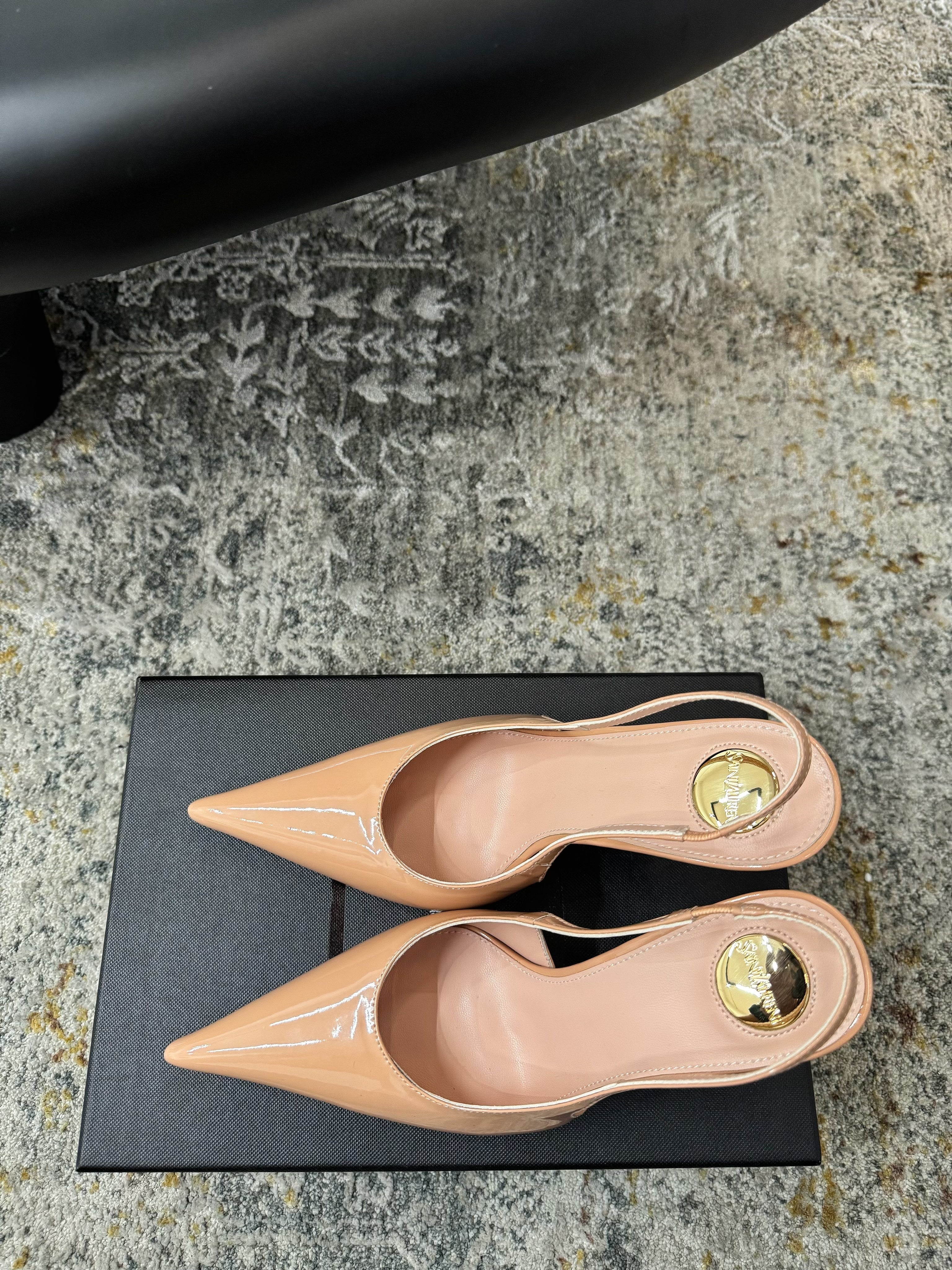 YSL 26S HEELED SLINGBACKS 100 MM IN WARM NUDE GLOSSY CALFSKIN