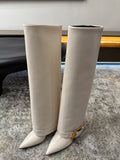 BALMAIN 26S BOOT 85 MM IN CREAM WHITE CALFSKIN