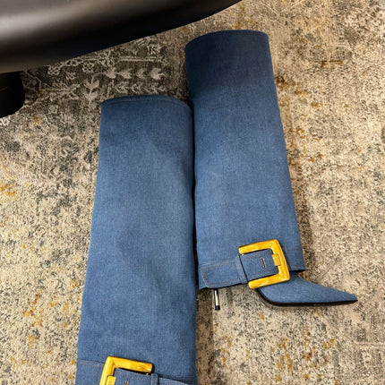 BALMAIN 26S BOOT 85 MM IN BLUE DENIM