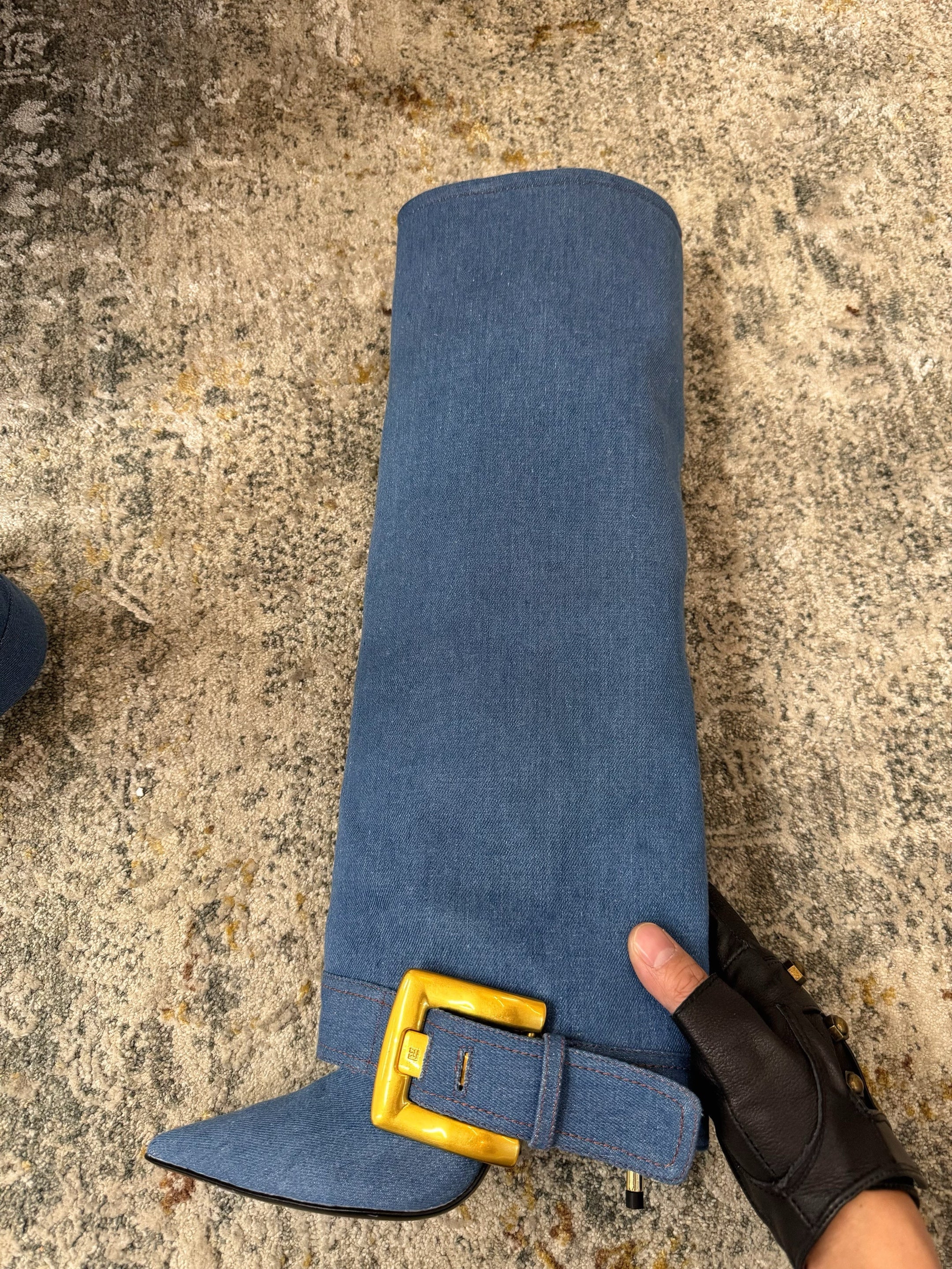 BALMAIN 26S BOOT 85 MM IN BLUE DENIM