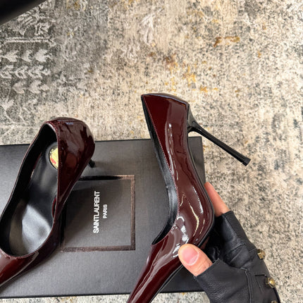 YSL 26S HEELED SHOES 110 MM IN DARK RED GLOSSY CALFSKIN