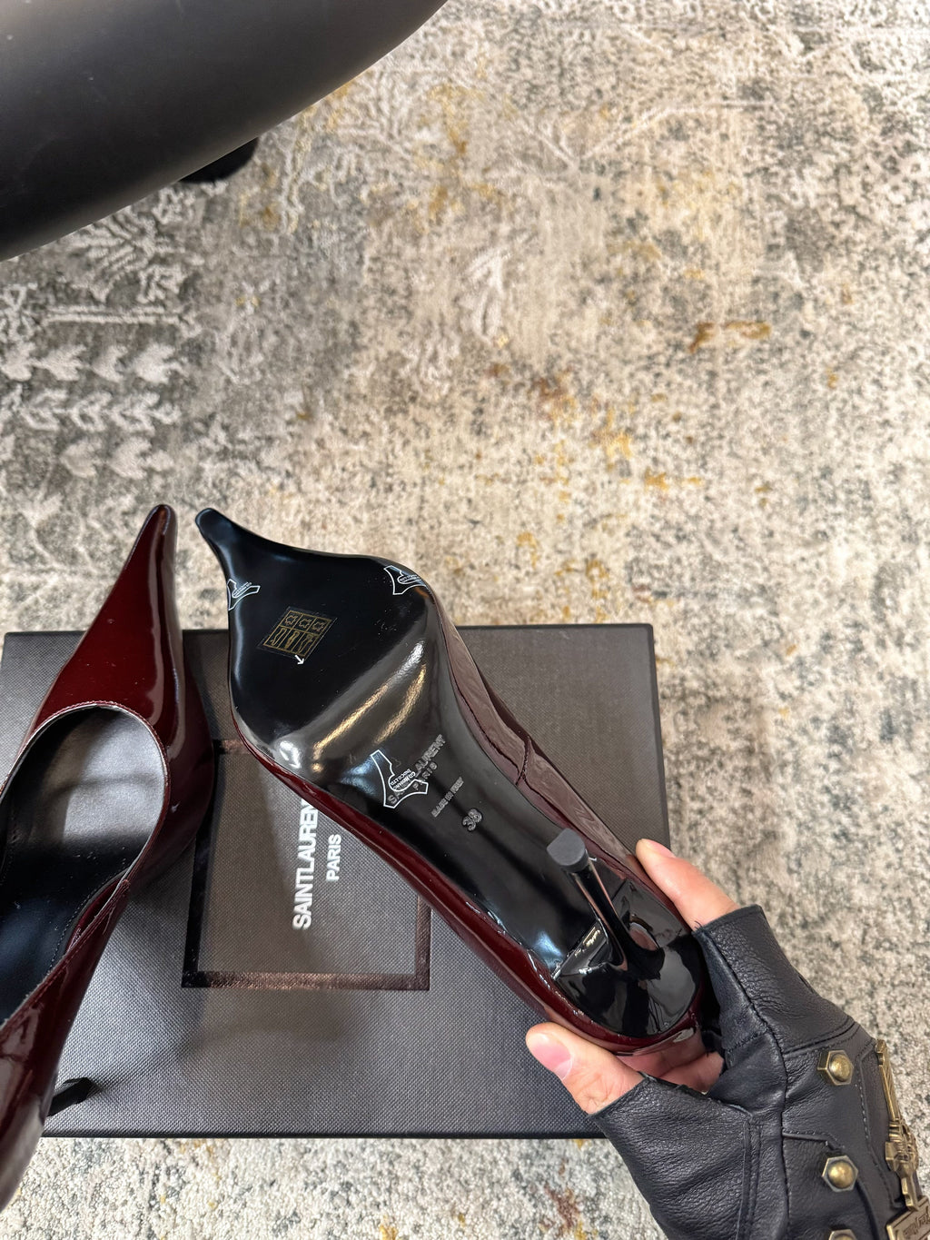 YSL 26S HEELED SHOES 110 MM IN DARK RED GLOSSY CALFSKIN