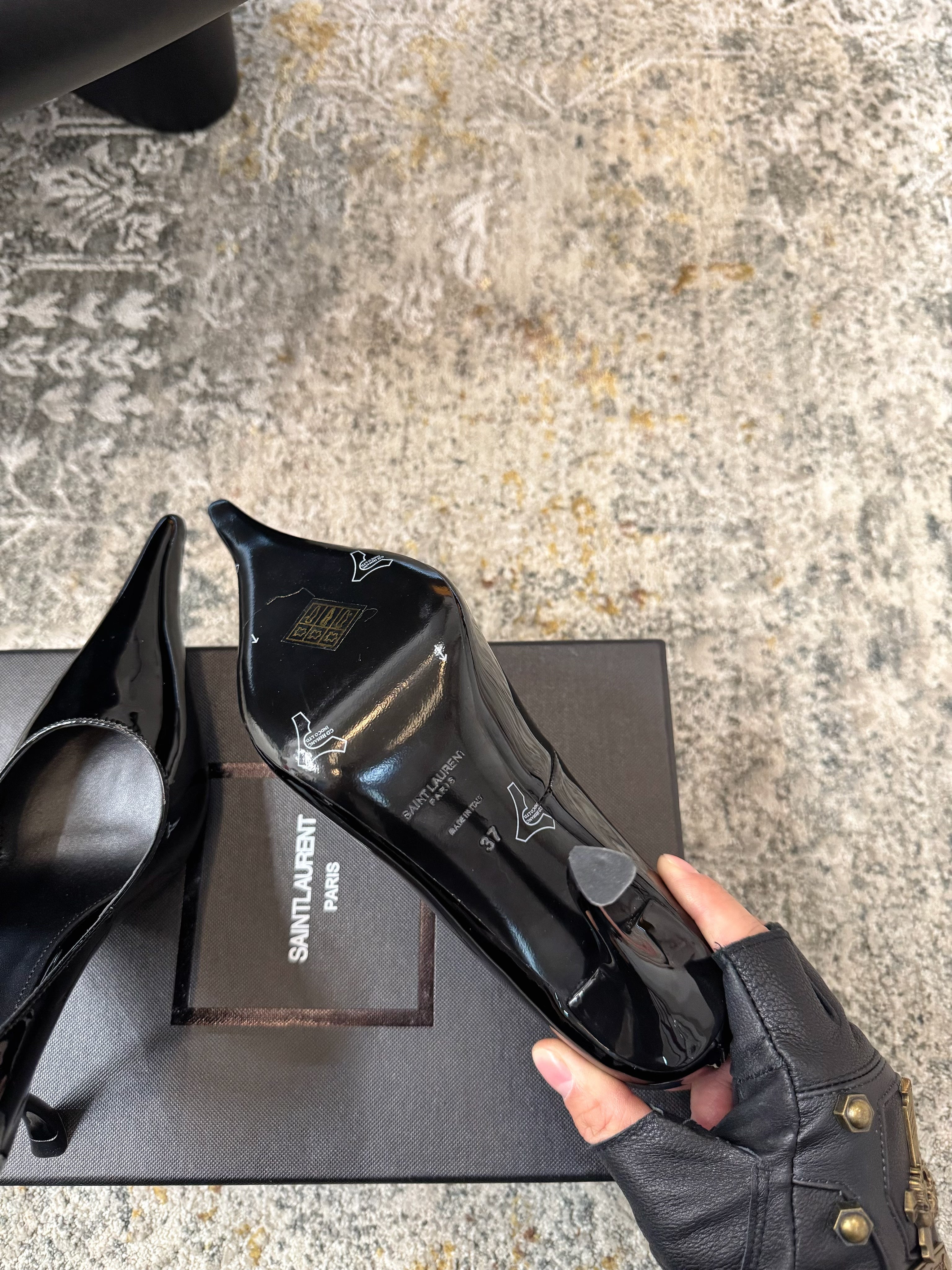 YSL 26S HEELED SHOES 110 MM IN BLACK GLOSSY CALFSKIN