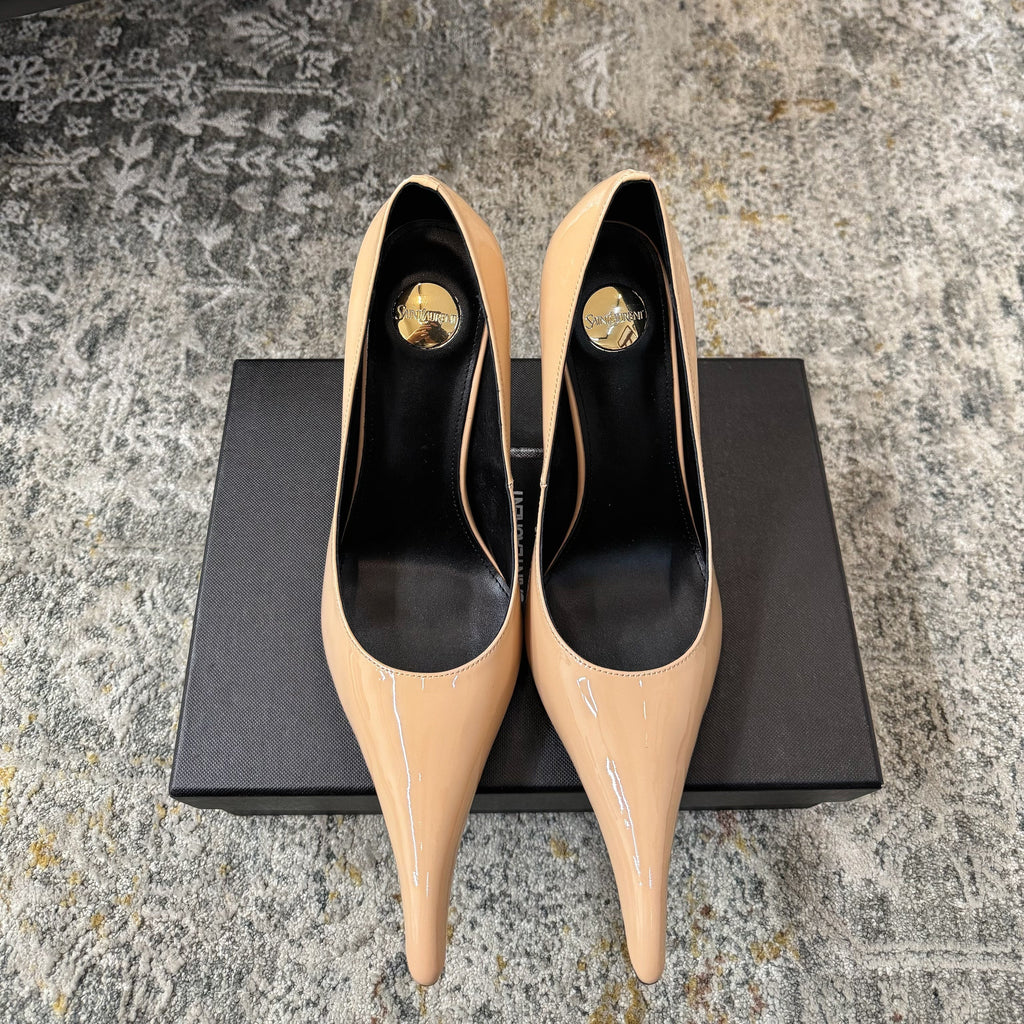 YSL 26S HEELED SHOES 110 MM IN WARM NUDE GLOSSY CALFSKIN
