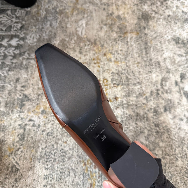YSL 26S ANKLE BOOTS 70 MM IN BROWN SHINY CALFSKIN