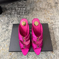 YSL 26S HEELED SANDALS 100 MM IN DARK PINK FABRIC