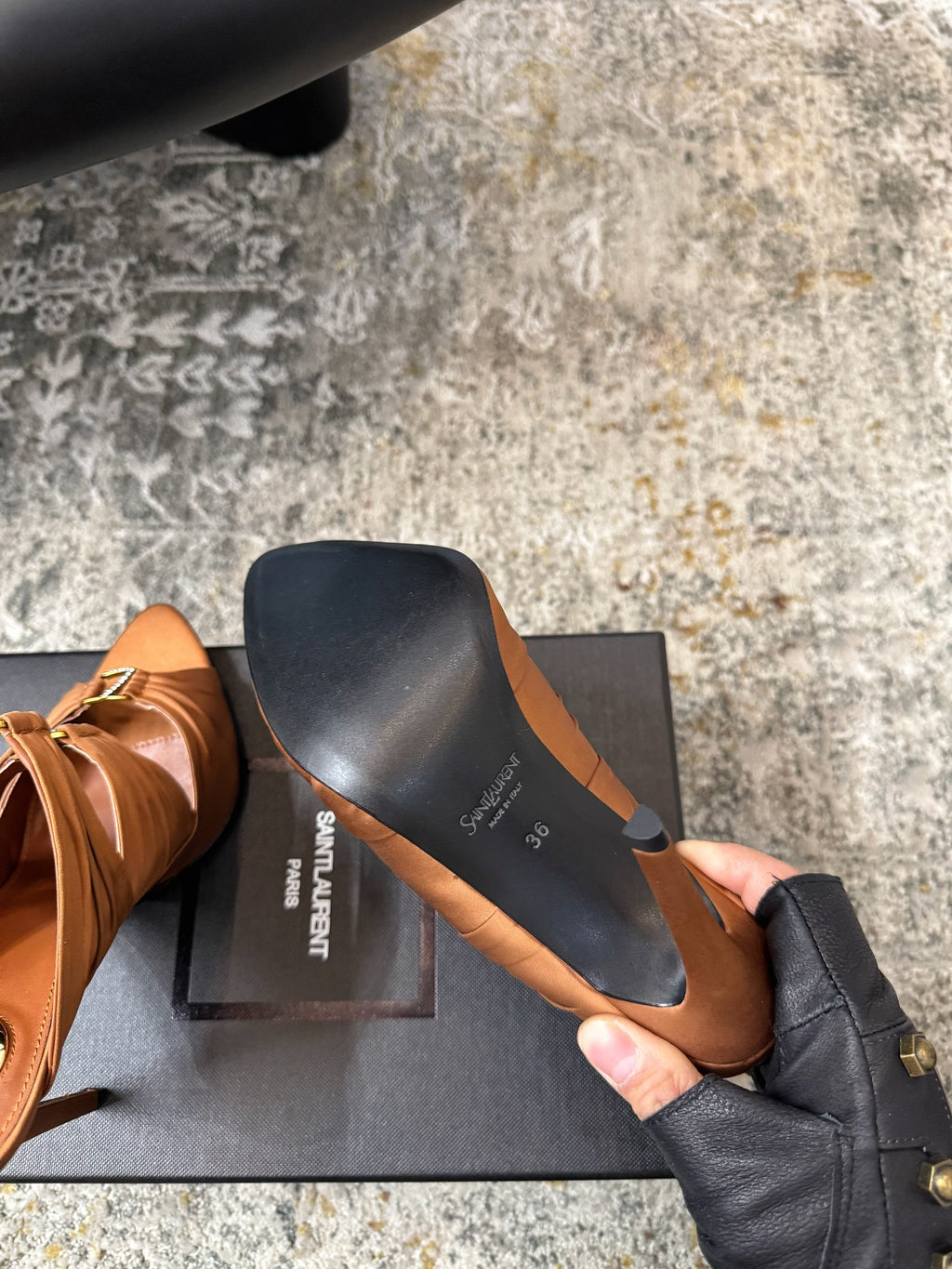 YSL 26S HEELED SANDALS 100 MM IN CLAY BROWN FABRIC