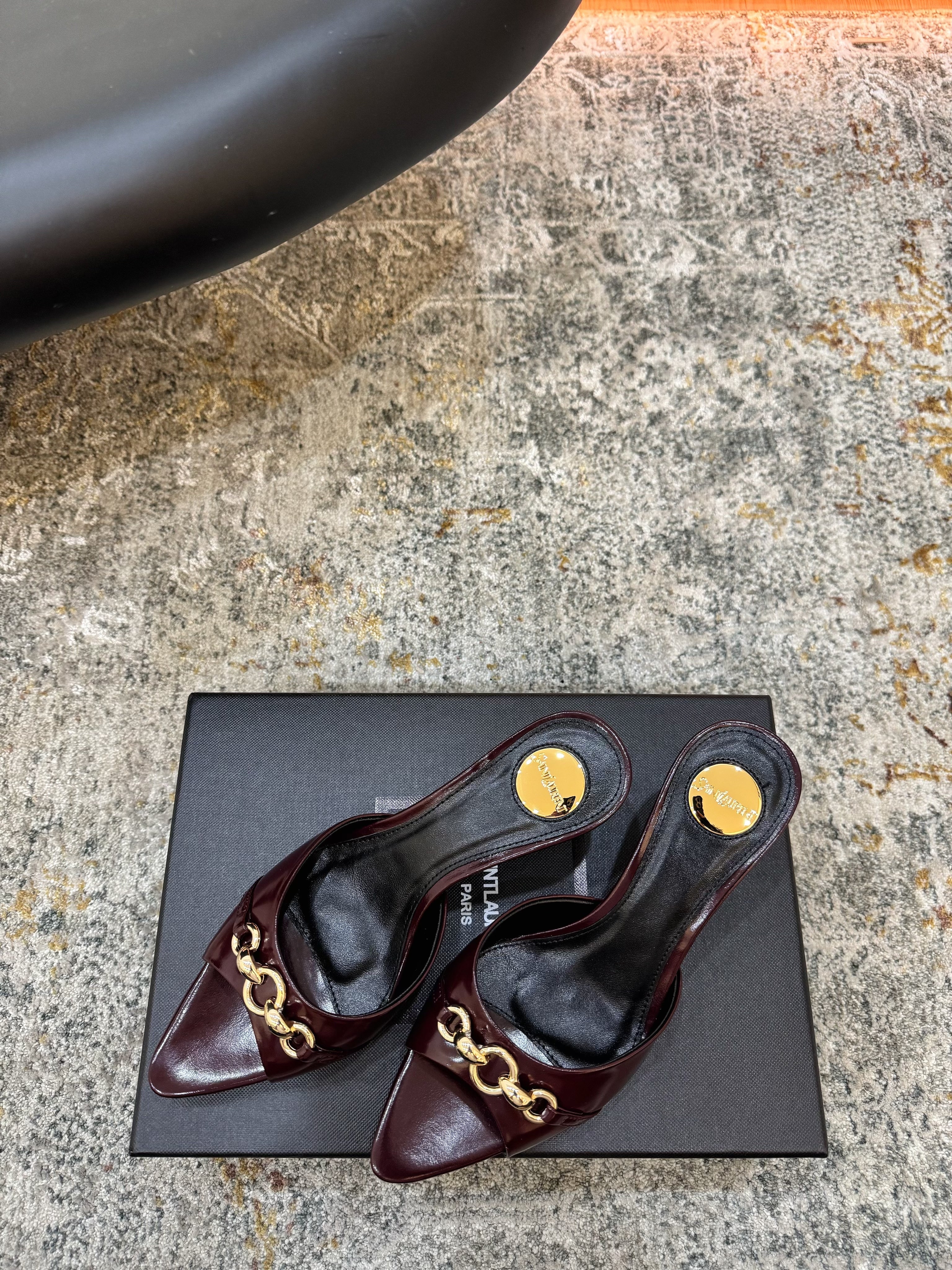 YSL 26S POINTED TOE HIGH HEEL SANDALS 65 MM DARK RED SHINY CALFSKIN