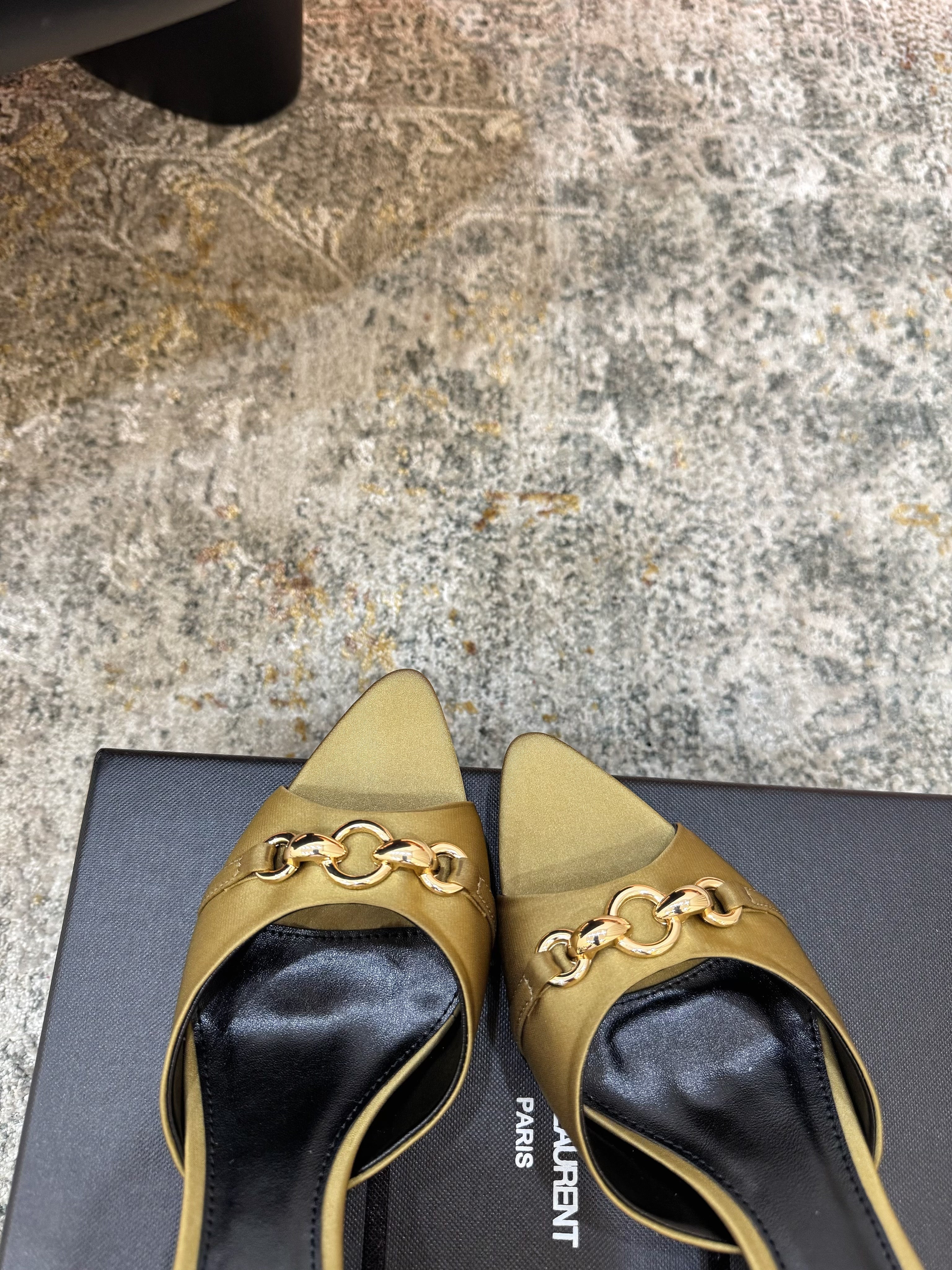 YSL 26S POINTED TOE HIGH HEEL SANDALS 65 MM IN OLIVE GREEN FABRIC