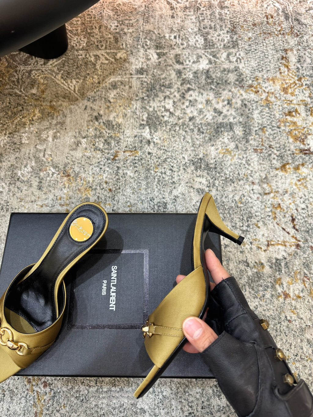 YSL 26S POINTED TOE HIGH HEEL SANDALS 65 MM IN OLIVE GREEN FABRIC