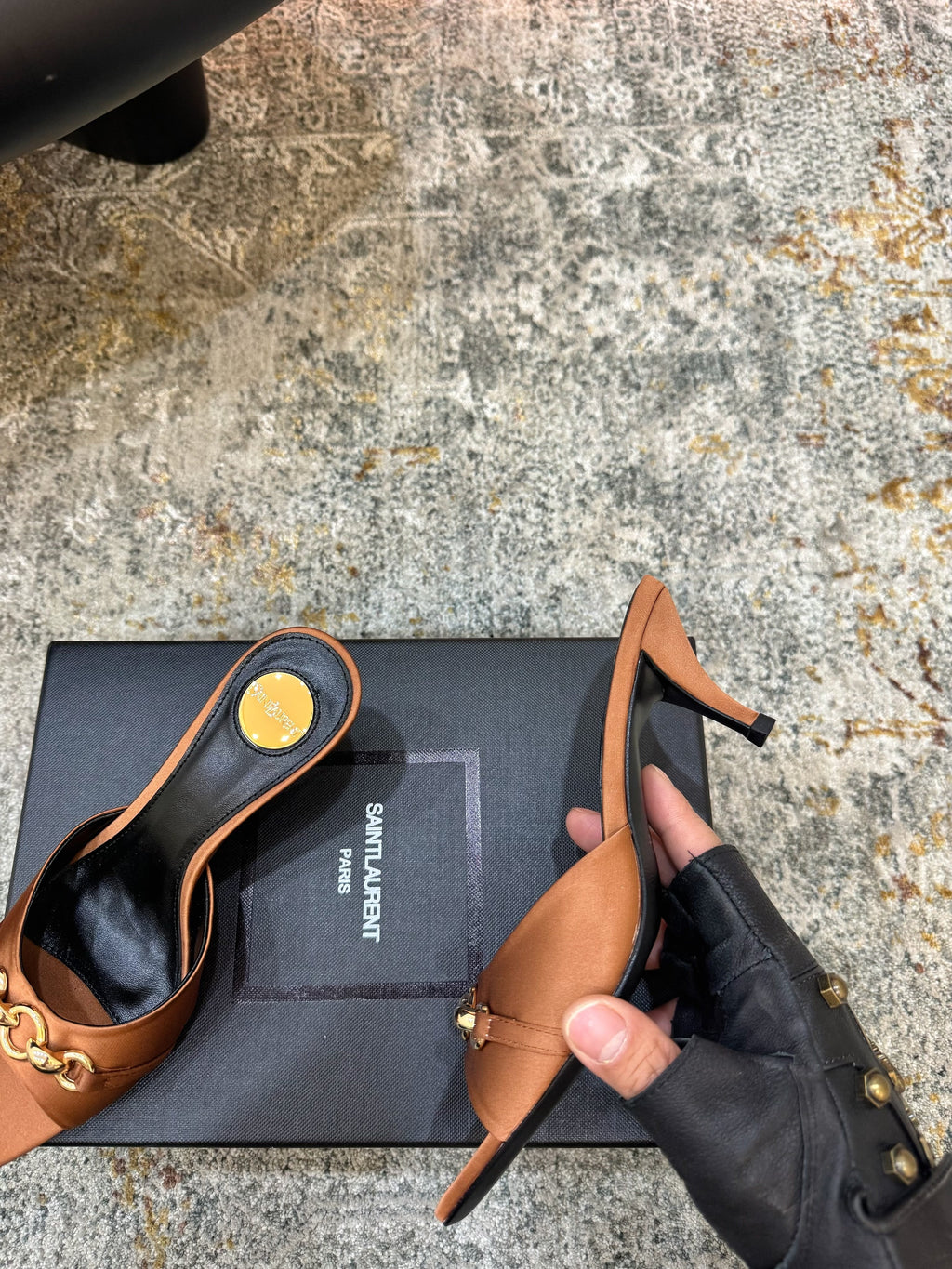 YSL 26S POINTED TOE HIGH HEEL SANDALS 65 MM IN BROWN FABRIC