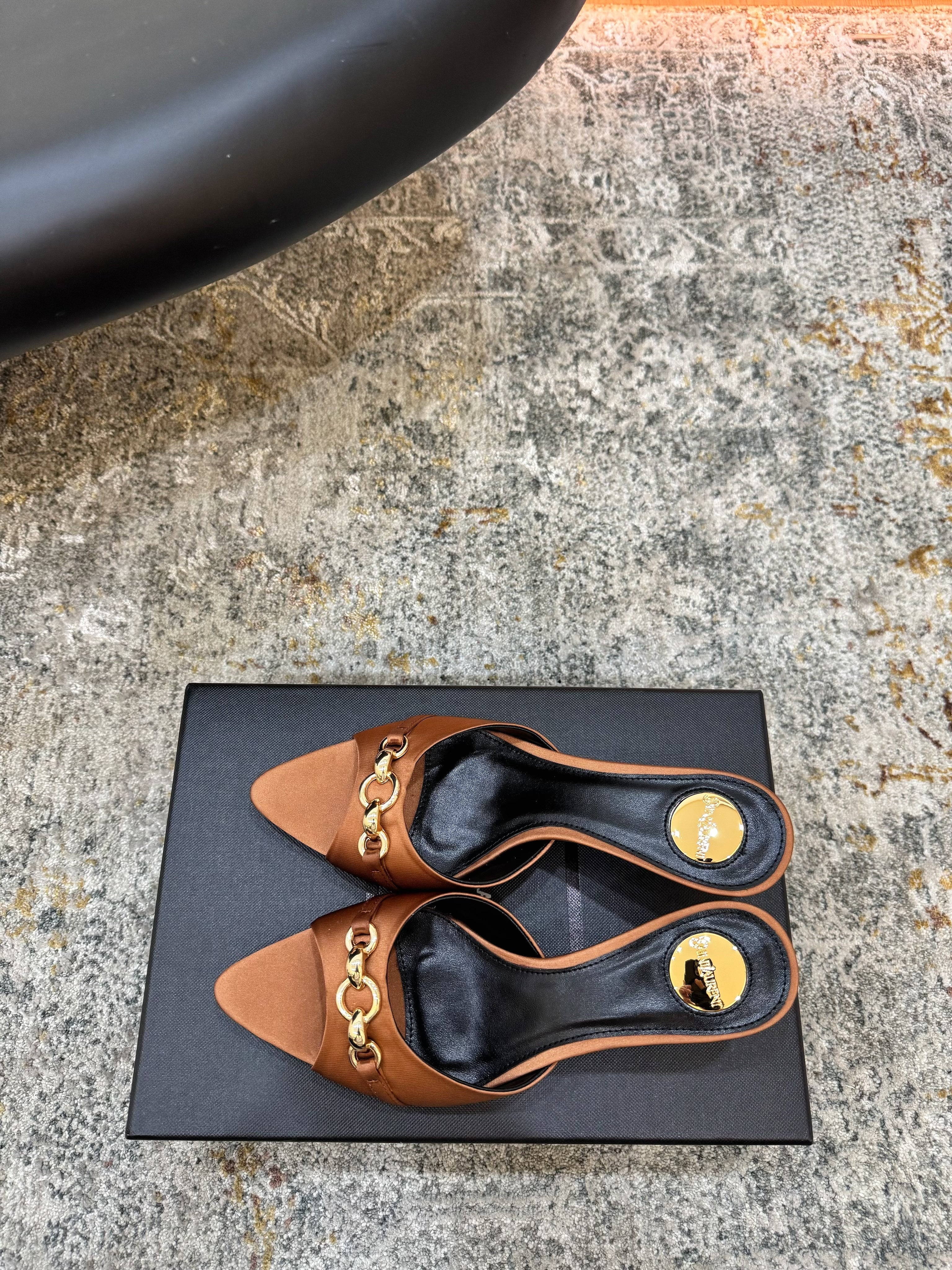 YSL 26S POINTED TOE HIGH HEEL SANDALS 65 MM IN BROWN FABRIC