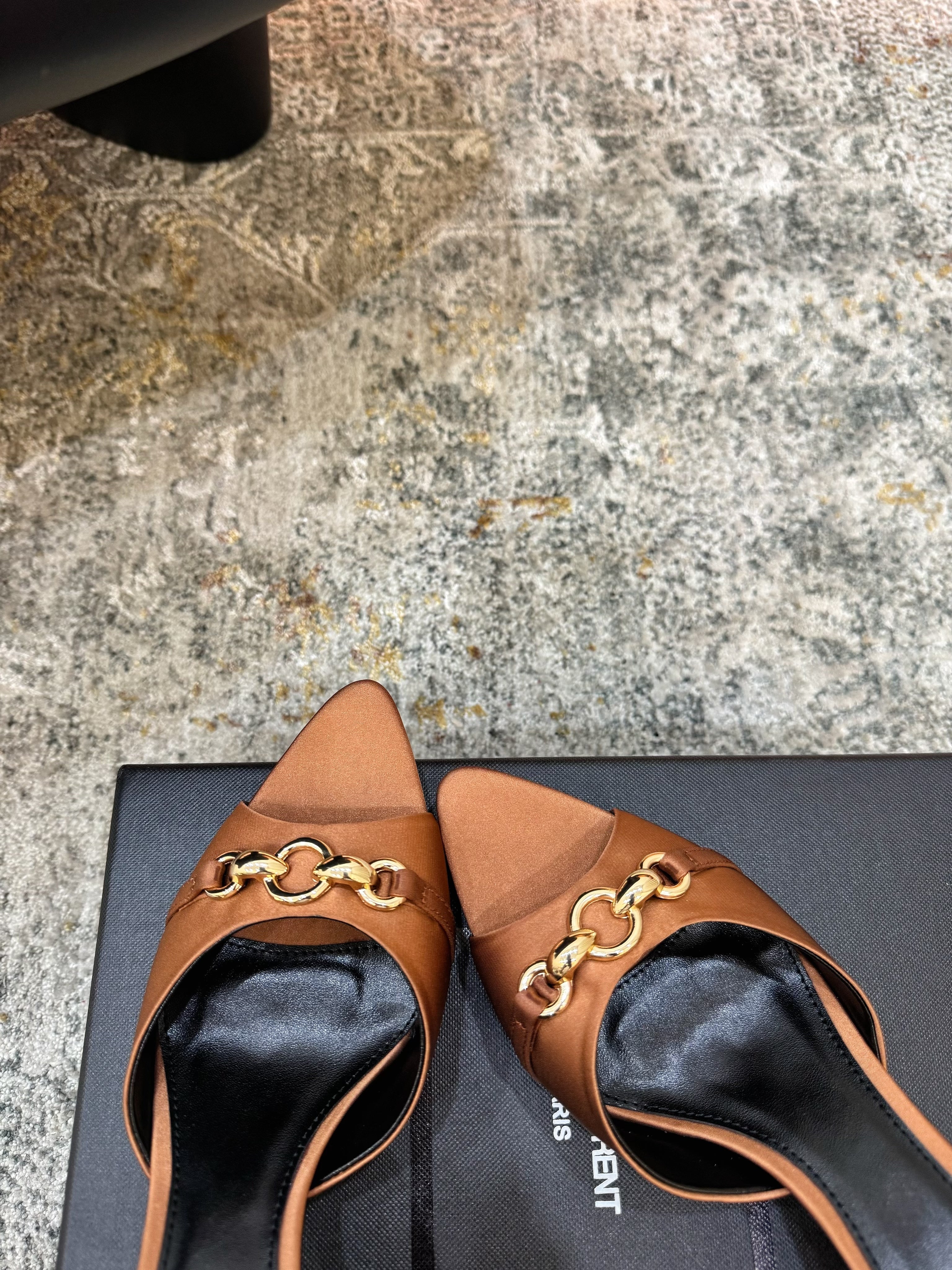 YSL 26S POINTED TOE HIGH HEEL SANDALS 65 MM IN BROWN FABRIC