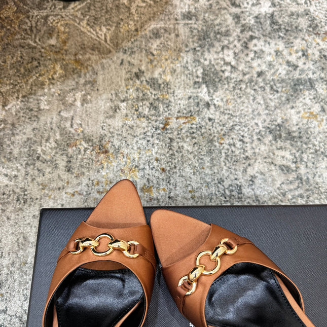 YSL 26S POINTED TOE HIGH HEEL SANDALS 65 MM IN BROWN FABRIC