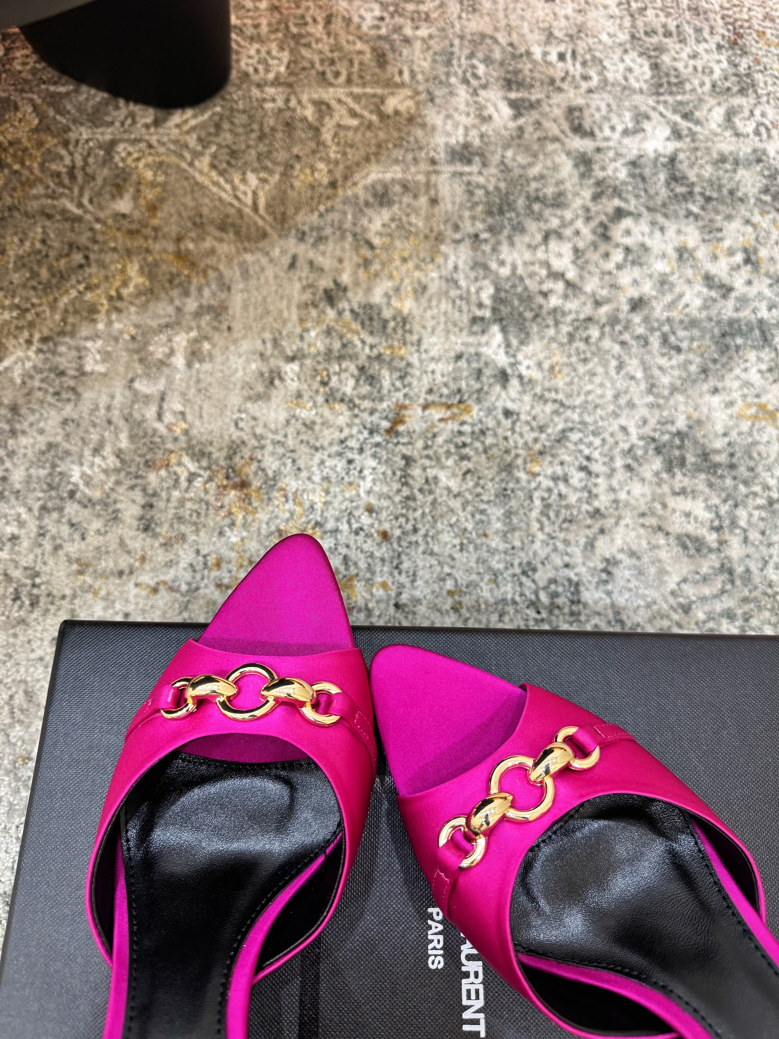 YSL 26S POINTED TOE HIGH HEEL SANDALS 65 MM IN DARK PINK FABRIC