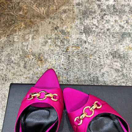 YSL 26S POINTED TOE HIGH HEEL SANDALS 65 MM IN DARK PINK FABRIC