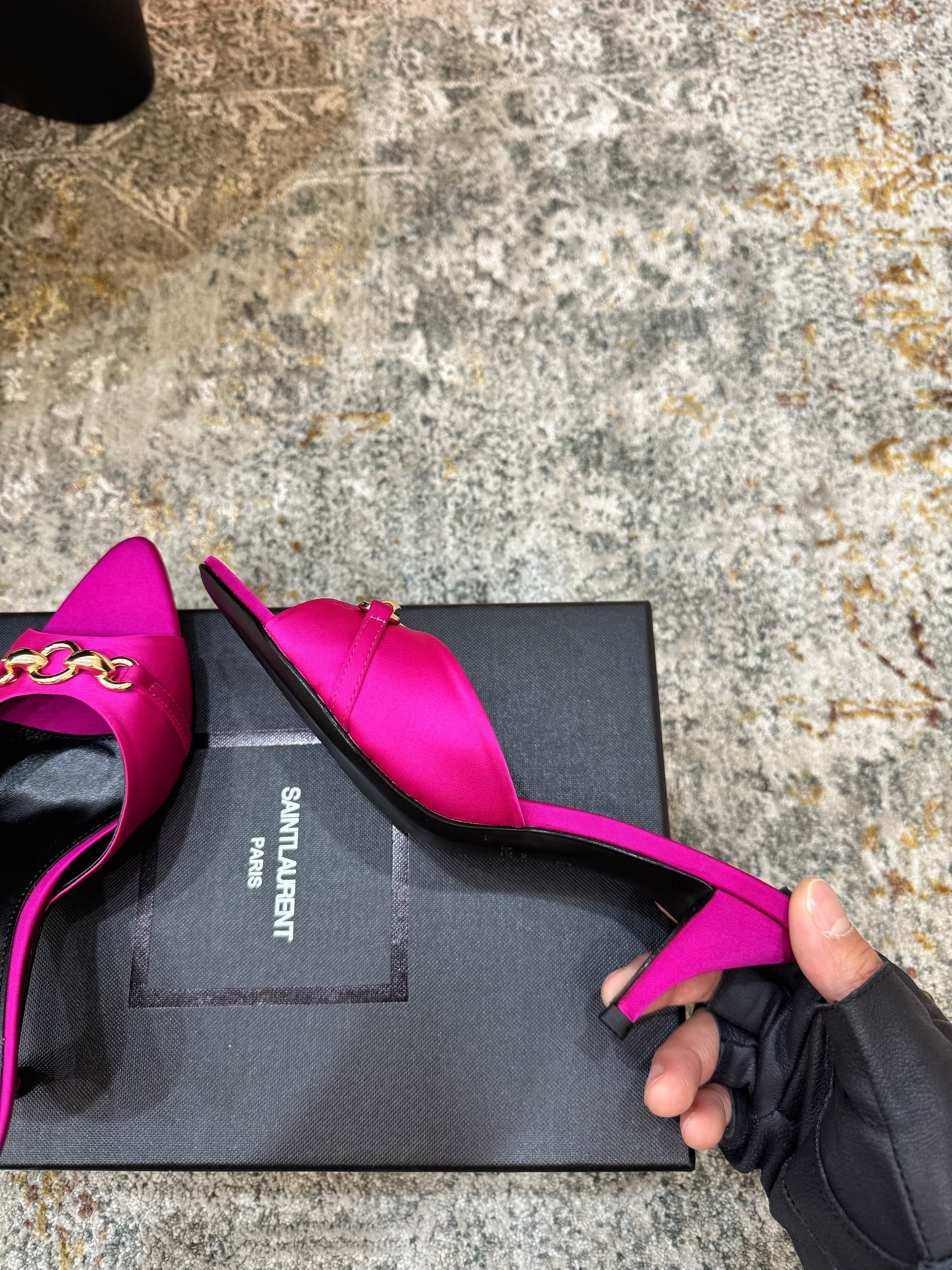 YSL 26S POINTED TOE HIGH HEEL SANDALS 65 MM IN DARK PINK FABRIC