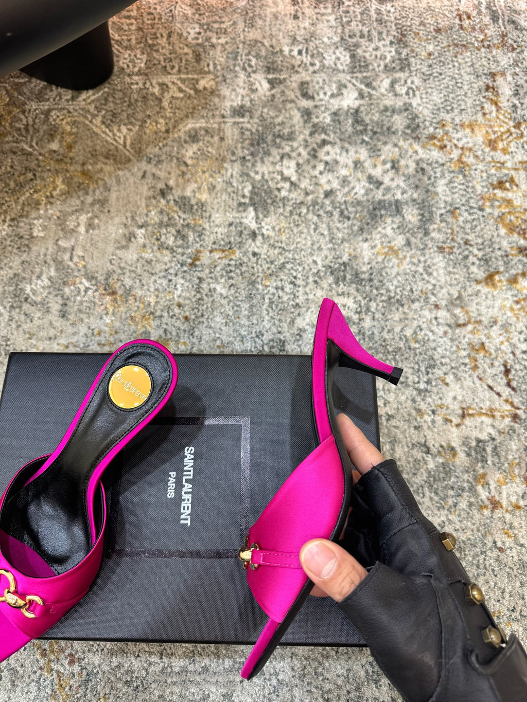 YSL 26S POINTED TOE HIGH HEEL SANDALS 65 MM IN DARK PINK FABRIC